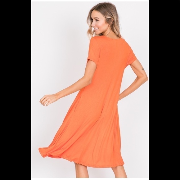 Last! Tangerine Short Sleeve A-Line Dress - Picture 3 of 8